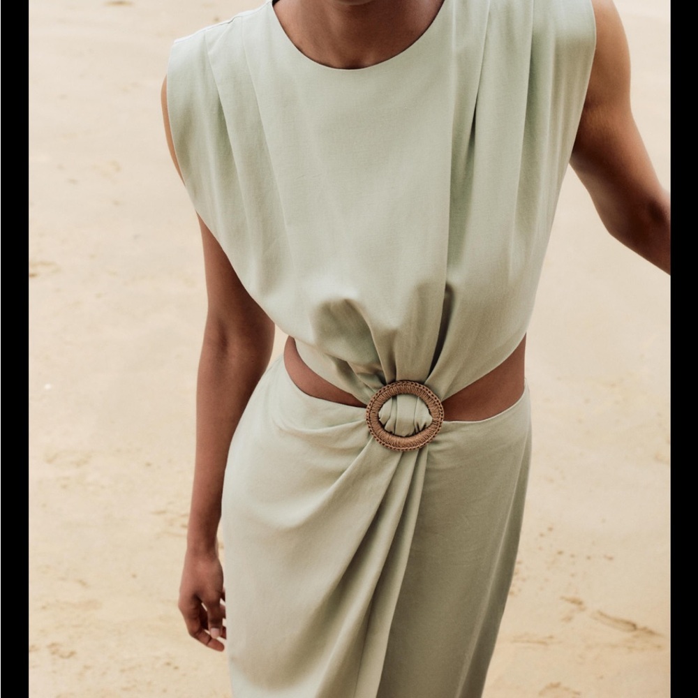 NWT Elegant Sage Green Dress with Ring Detail